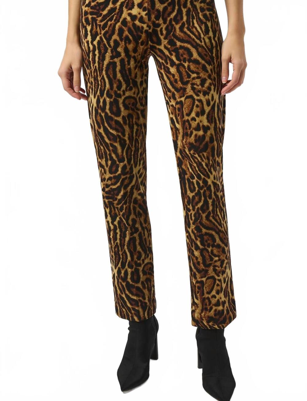 NEW JOSEPH RIBKOFF animal print pull-on straight leg pants in black/brown
